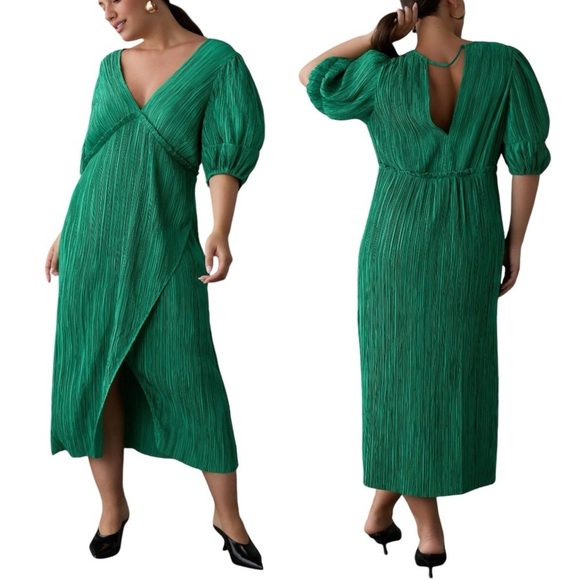 BY ANTHROPOLOGIE V-Neck Pleated Slim Midi Dress - Picture 2 of 9